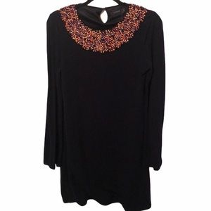 Theme Navy Sweater Dress with Beaded Neckline Ladies sz L